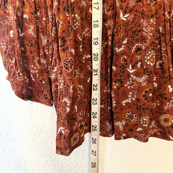 American Eagle Boho Floral Print Rust Blouse Size Large - Picture 3 of 9